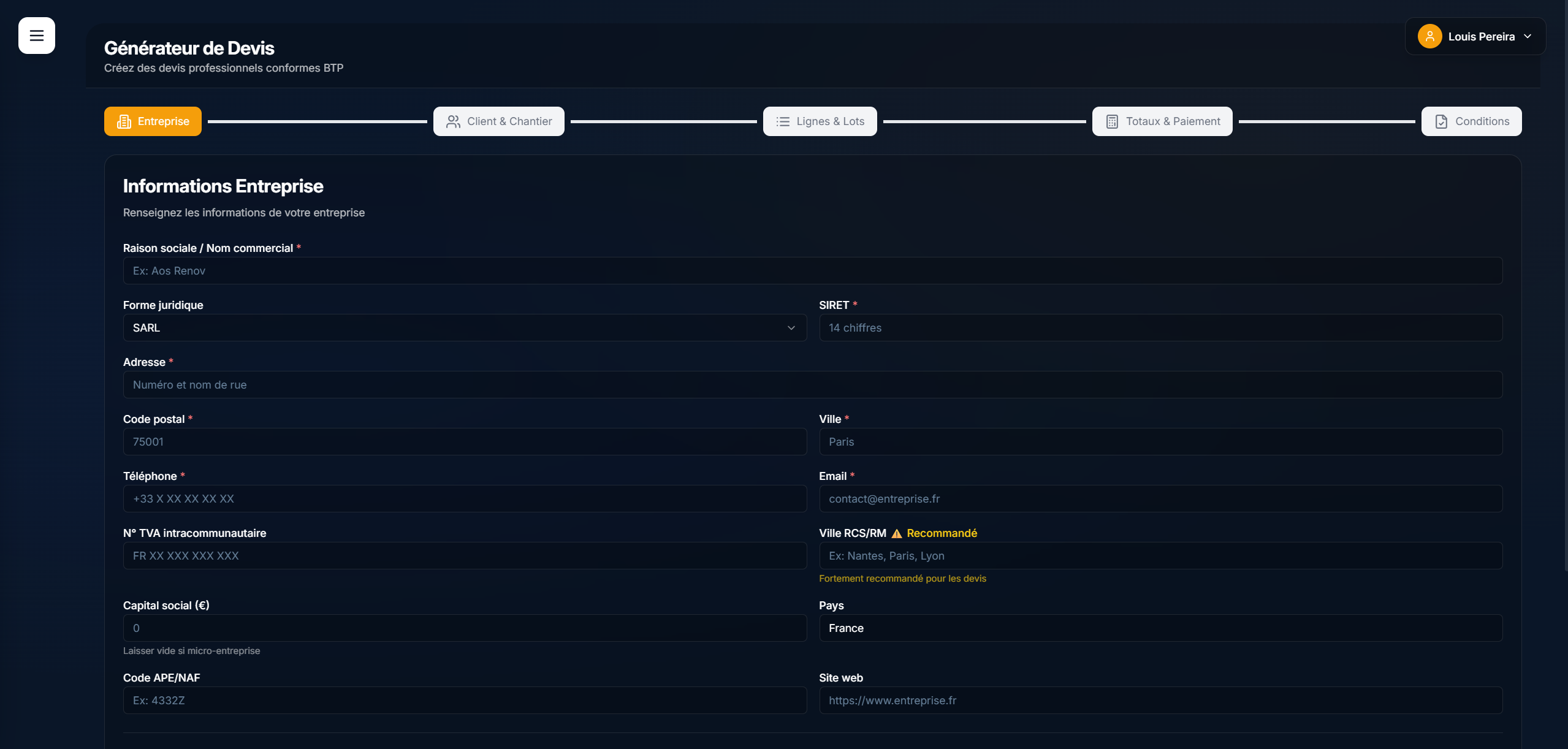 Exemple — générateur de devis (personnalisable)